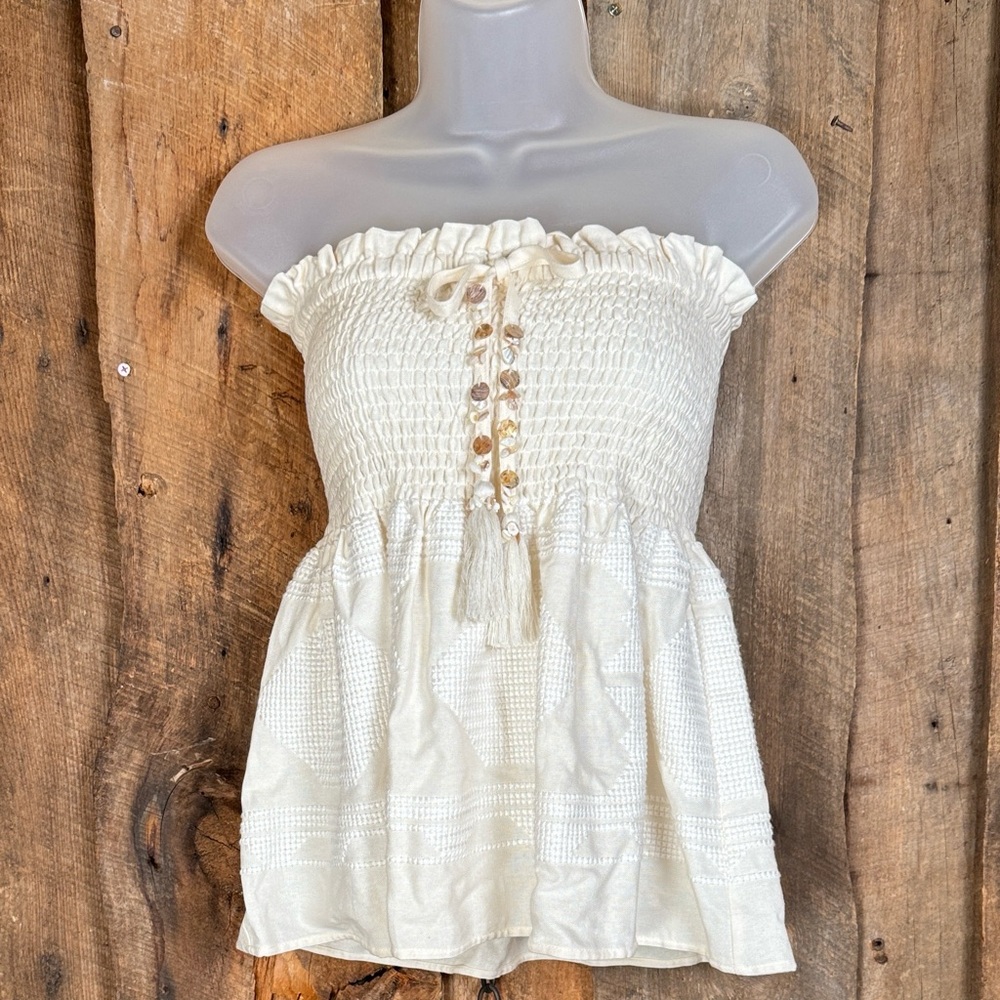 Zara Cream Smocked strapless top